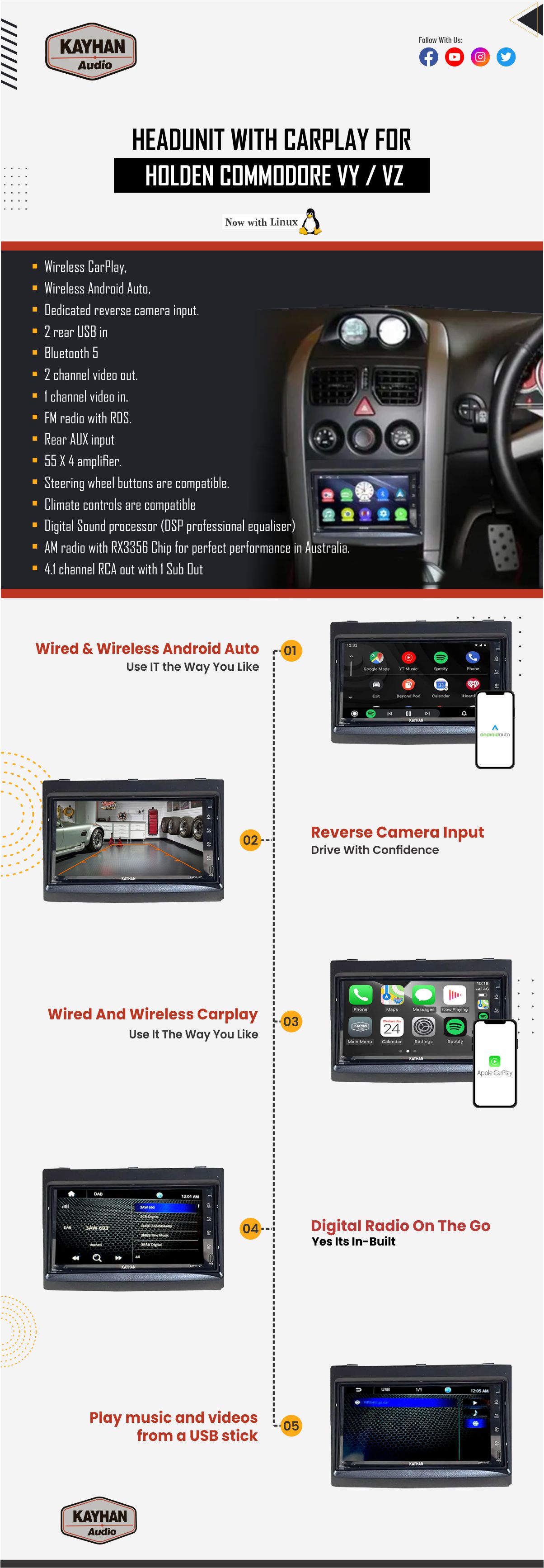 Headunit With Carplay For Holden commodore vy / vz | 7″ inch