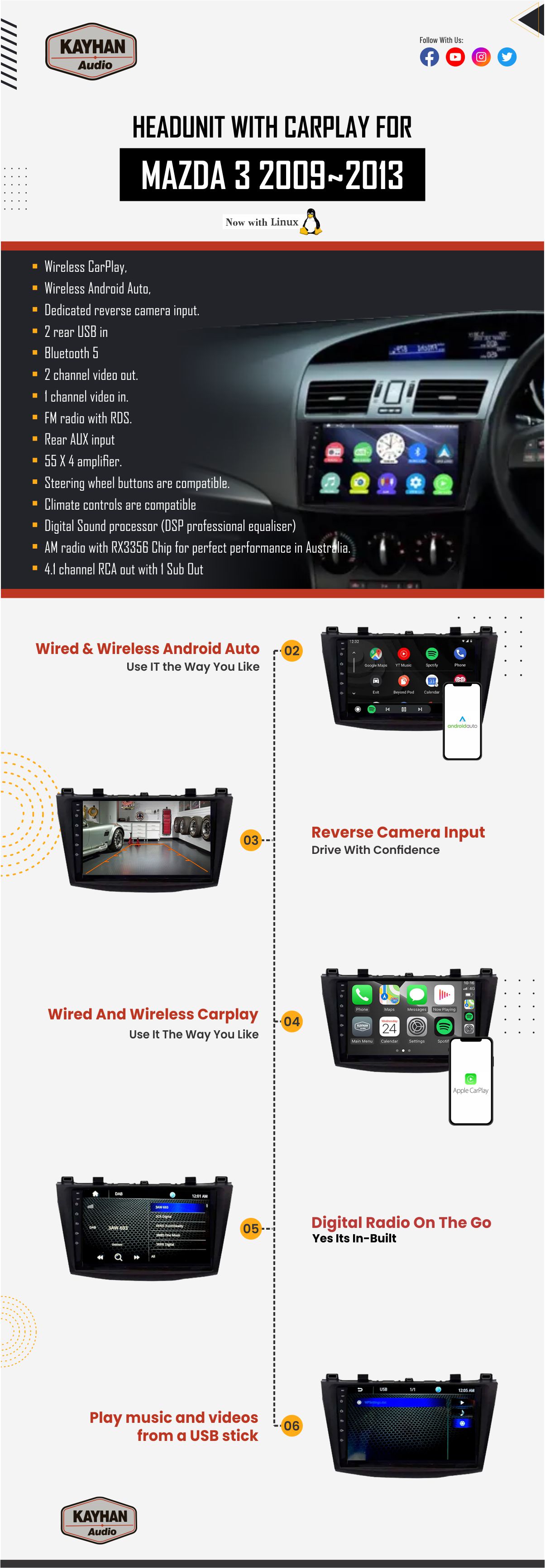 Headunit with CarPlay Mazda 3 2009~2013 | 9″ inch