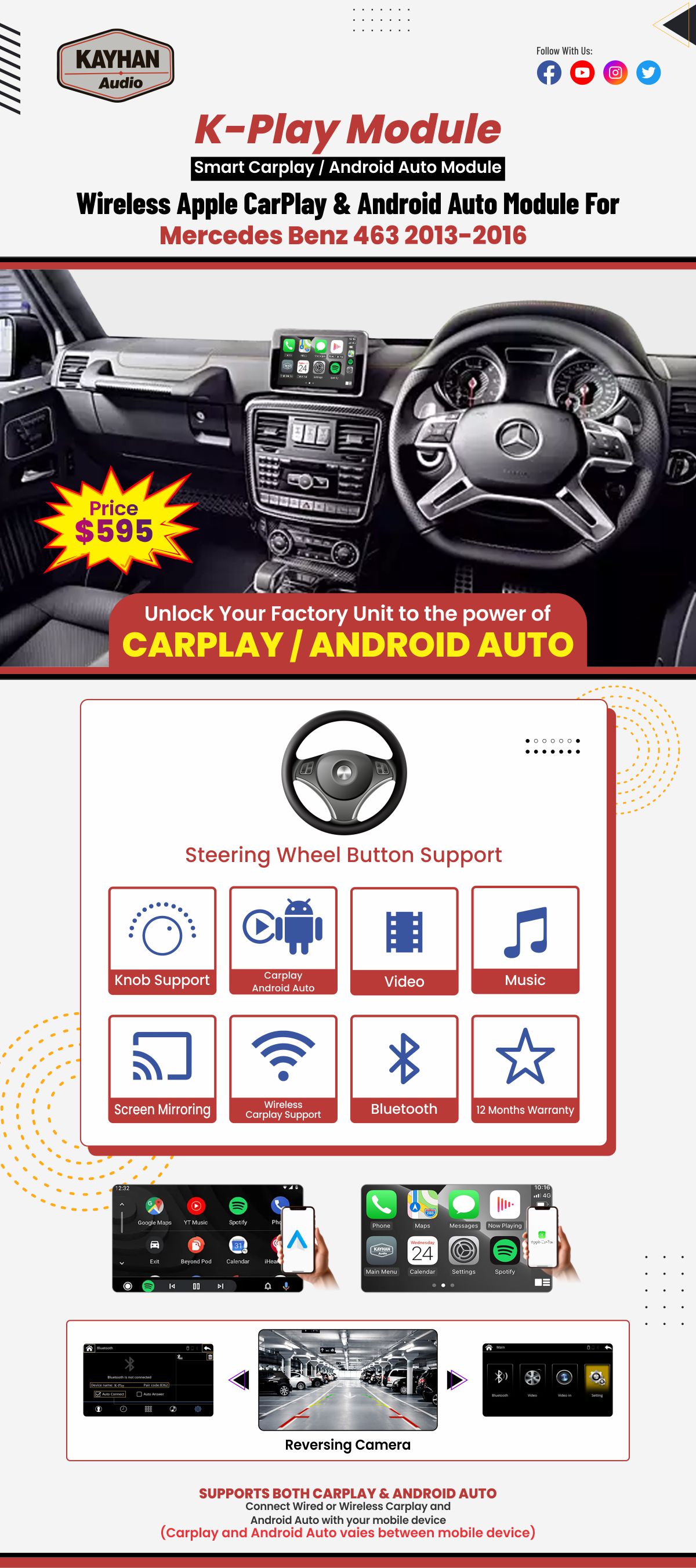 Wireless Apple CarPlay & Android Auto Module For Mercedes Benz 463 2013-2016