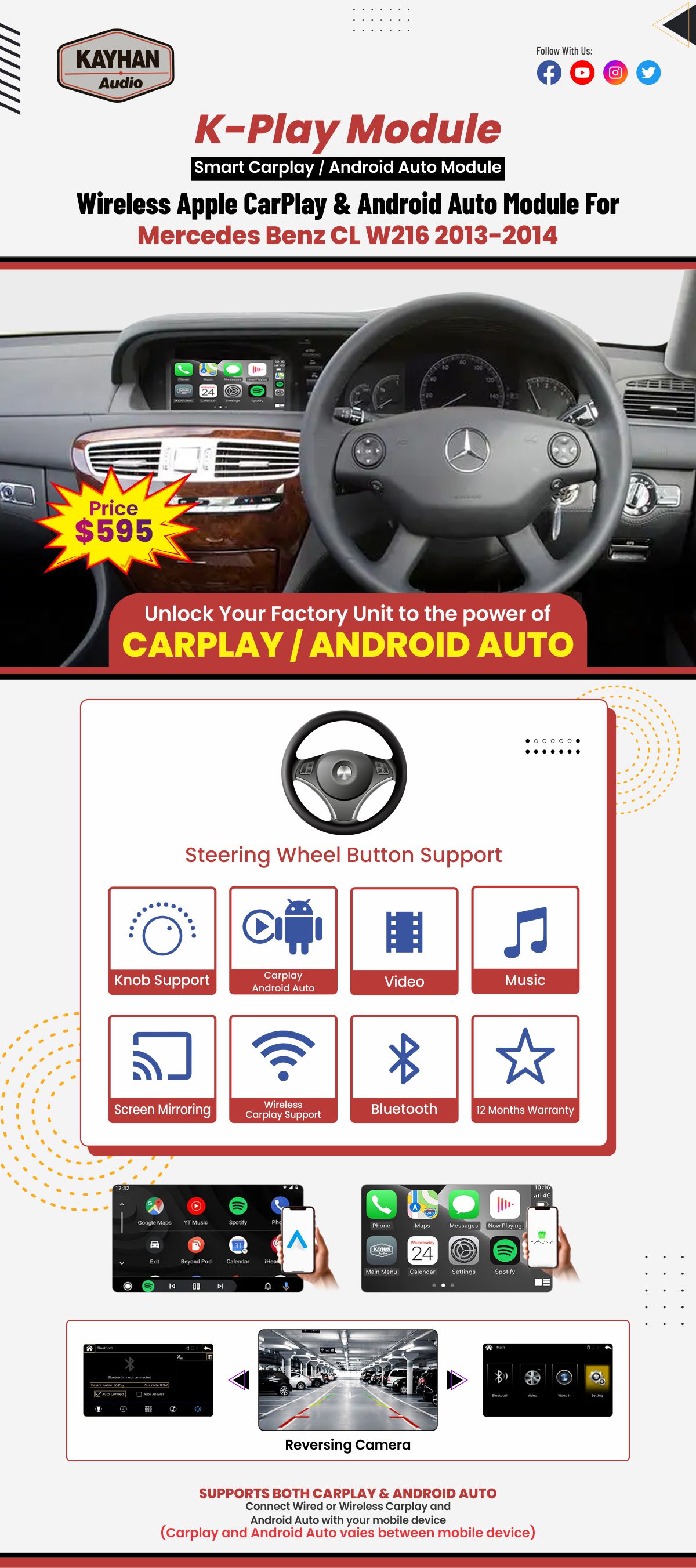 Wireless Apple CarPlay & Android Auto Module For Mercedes Benz CL W216 2013-2014