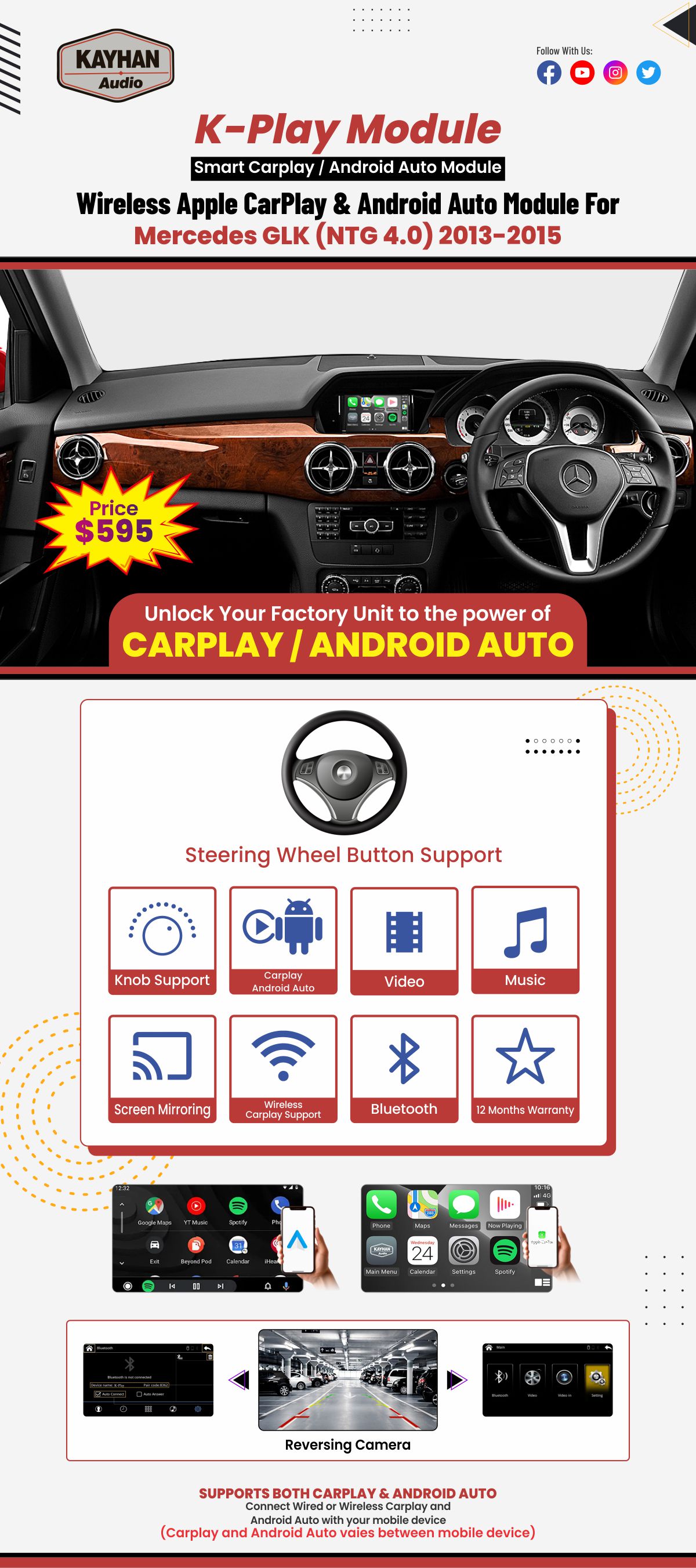 Wireless Apple CarPlay & Android Auto Module For Mercedes GLK (NTG 4.0) 2013-2015