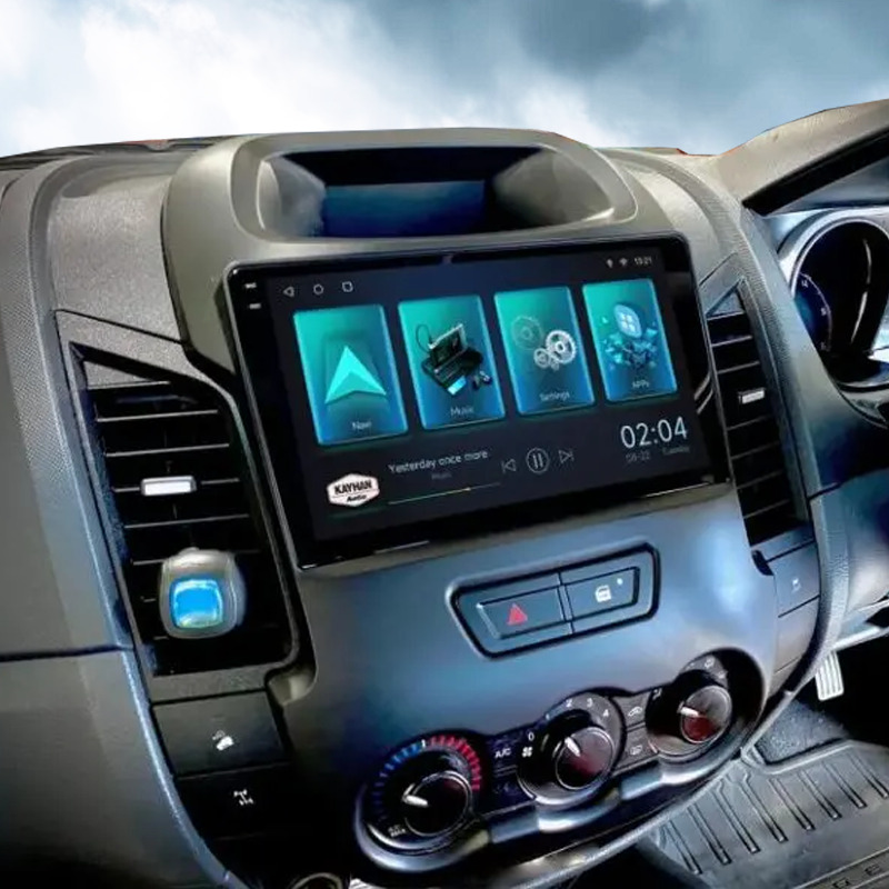Kayhan Audio Version 6 9 inch head unit installed in Ford Ranger PX1 dashboard