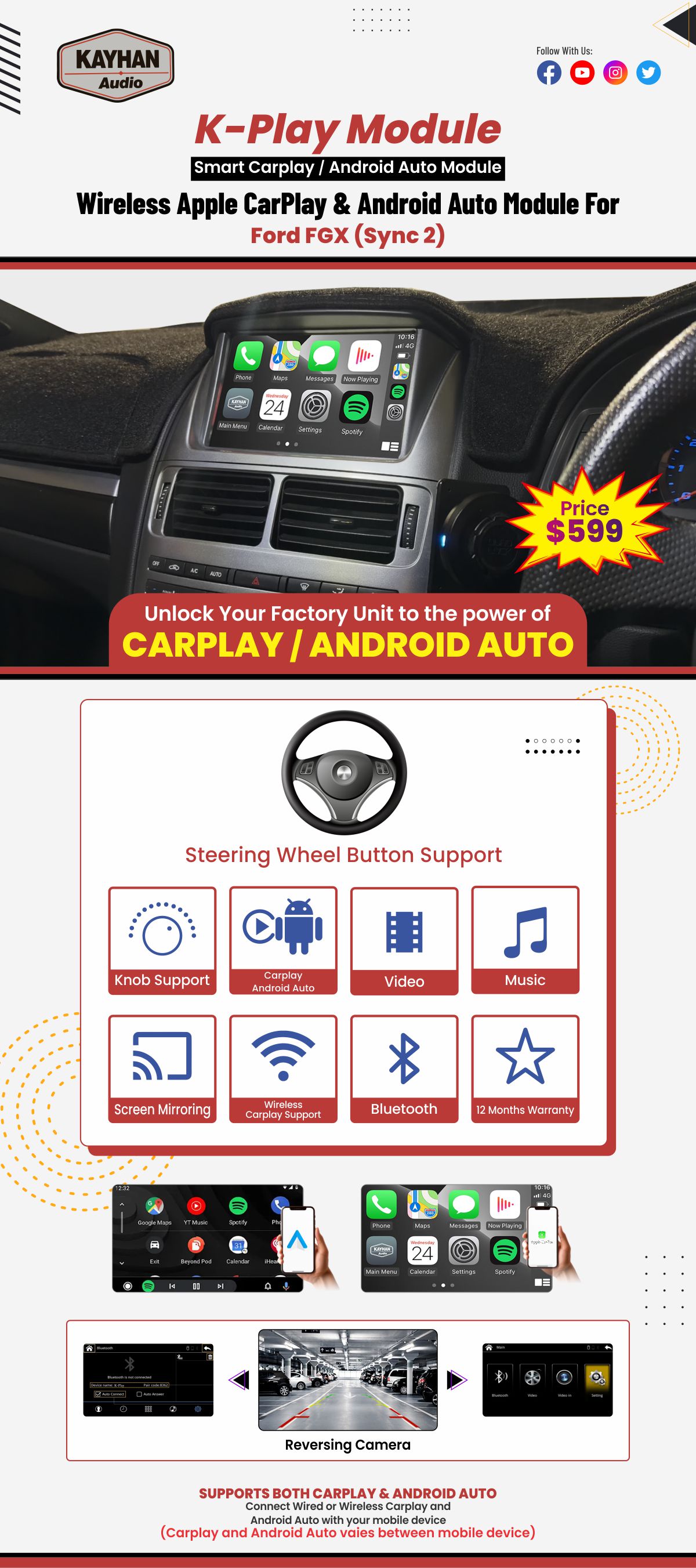 Wireless Apple CarPlay module for Ford FGX SYNC 2